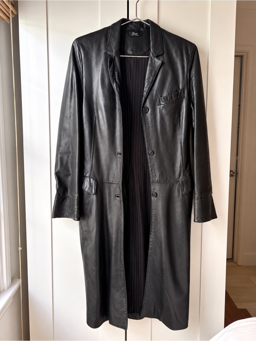Blur Made in Italy Black 100% Leather Longline Blazer Coat Size 42 / Small